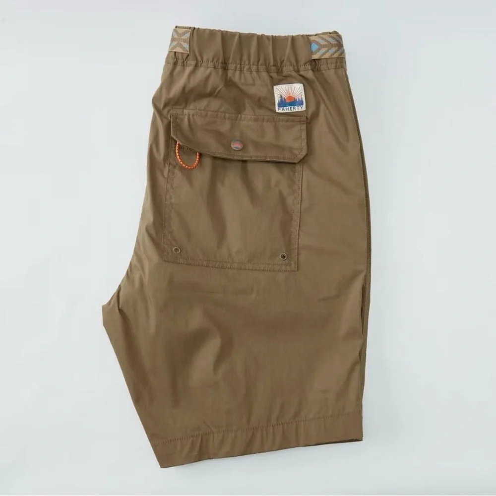 Faherty Rockpoint Belted Cotton-Blend Shell Hybrid Shorts Tan Brown XL